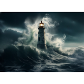 Wall Art Canvas - Solitary Lighthouse Against Crashing Waves