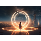 Wall Art Canvas - Woman Standing In Front Of Perfect Light Circle At Night