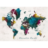 Wall Art Canvas - Adventure Awaits World Map with Cities