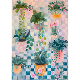 Wall Art Canvas - Pot Plants on Check Background