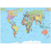 Canvas Wall Art - Colored World Map - Borders, Countries, Roads and Cities