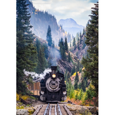 Wall Art Canvas - Steam train crossing a trestle bridge in the mountains