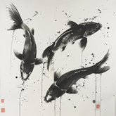 Wall Art Canvas - Black and white koi