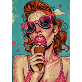 Wall Art Canvas - Popart Girl Eating Ice-Cream