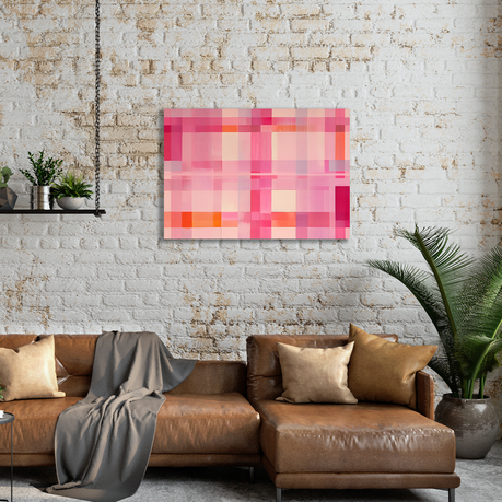 Wall Art Canvas - Abstract Pink And White Checkered Material Horizontal