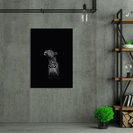 Wall Art Canvas - Black and White Leopard Looking Up