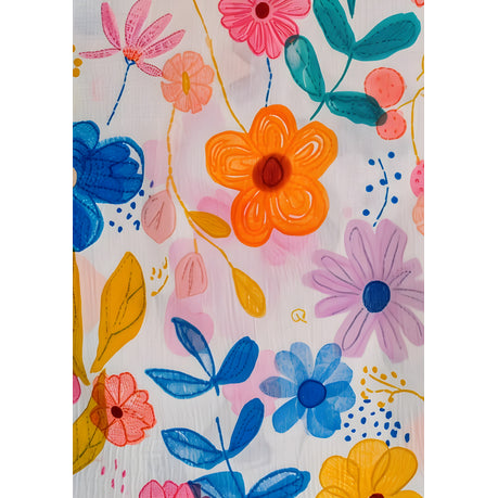Wall Art Canvas - Abstract Orange and Blue Flowers