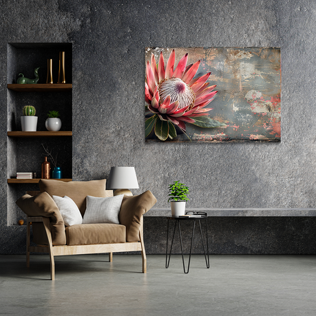 Wall Art Canvas - Vintage Look Protea Flower