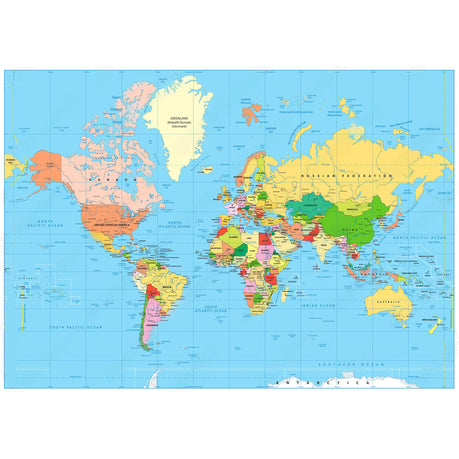 Canvas Wall Art - Highly Detailed Political World Map With Labeling