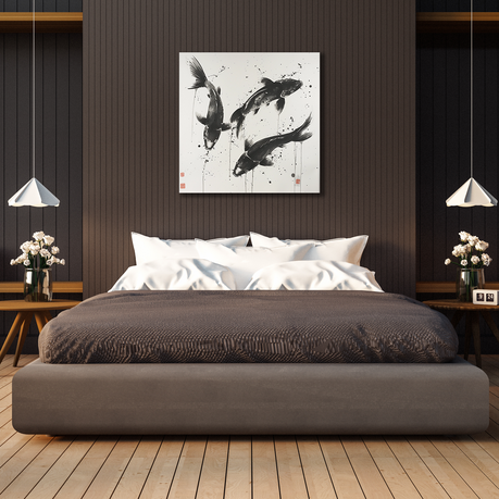 Wall Art Canvas - Black and white koi
