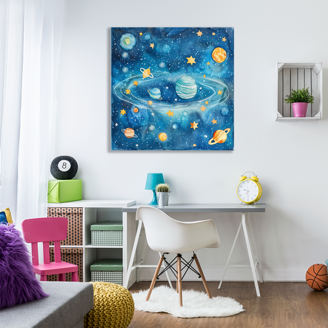 Wall Art Canvas - Kiddies Planets and stars
