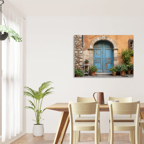 Wall Art Canvas - Old Rustic Blue Door in Quaint Italian Town