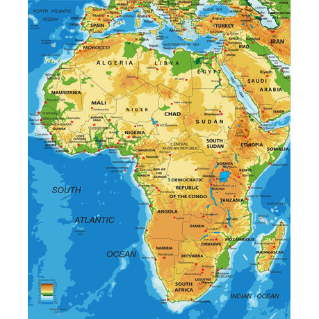 Africa-Physical Map Canvas Wall Art