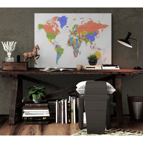 Canvas Wall Art - Color World Map With The Names Of Countries