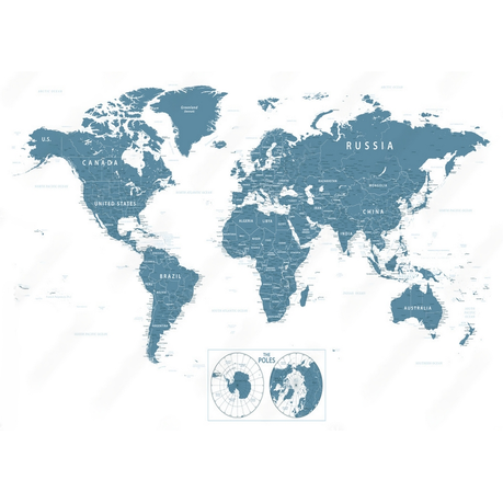Wall Art Canvas - World Map Political and Poles Vector Illustration