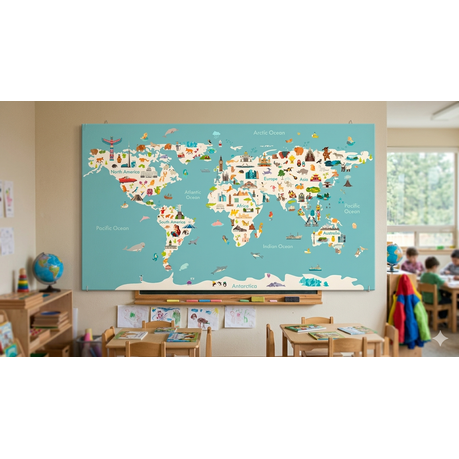 Wall Art Print - Map for Children with Animals and Landmarks