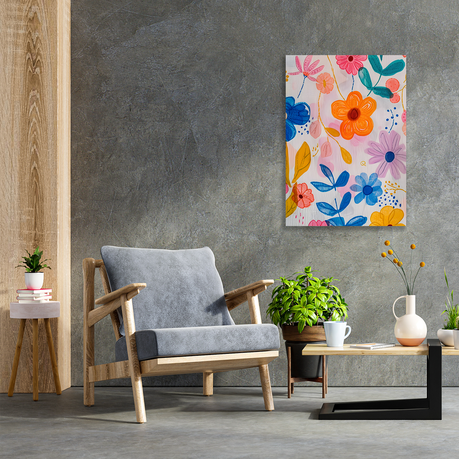 Wall Art Canvas - Abstract Orange and Blue Flowers