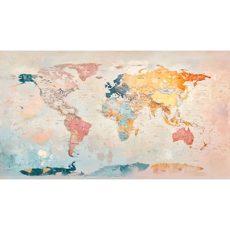 Wall Art Print - Pastel Map with Detailed Continents