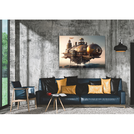 Wall Art Canvas - Steampunk Airship on water Surface