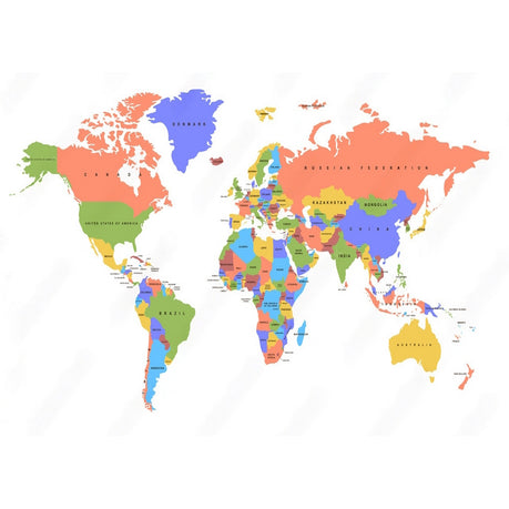 Canvas Wall Art - Color World Map With The Names Of Countries
