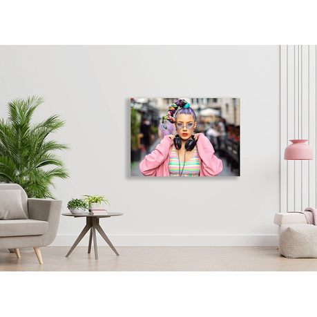 Wall Art Canvas - Young Woman listening to music on headphones
