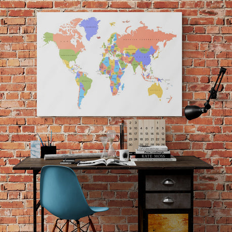 Canvas Wall Art - Color World Map With The Names Of Countries