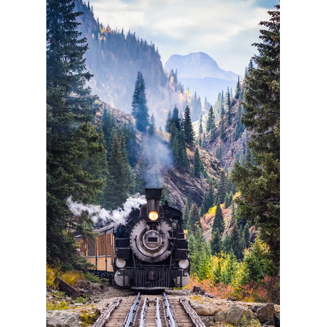Wall Art Canvas - Steam train crossing a trestle bridge in the mountains