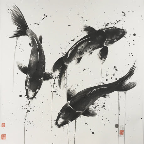 Wall Art Canvas - Black and white koi