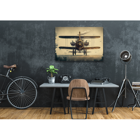 Wall Art Canvas - Steampunk Victorian Biplane