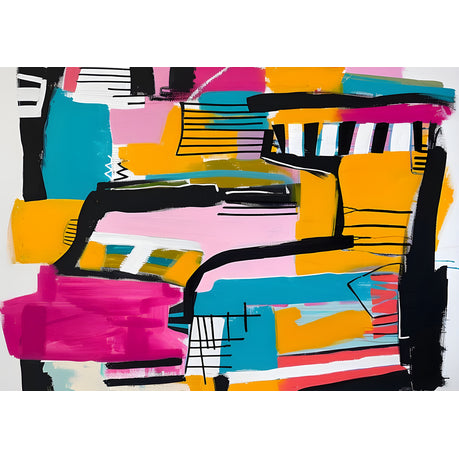 Wall Art Canvas - Abstract House Yellow and Blue