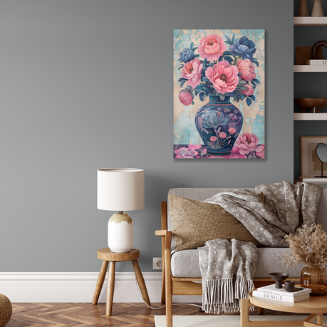 Wall Art Canvas - Oriental Vase and Flowers