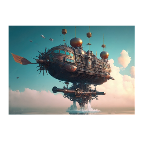 Wall Art Canvas - Steampunk Airship above Water