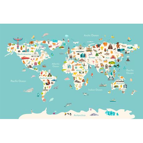 Wall Art Print - Map for Children with Animals and Landmarks