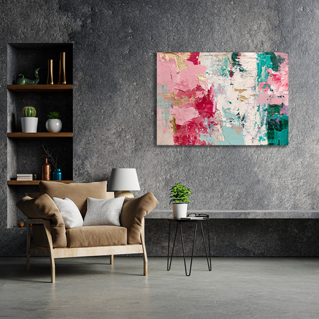 Wall Art Canvas - Abstract Pink and White Paint on Canvas