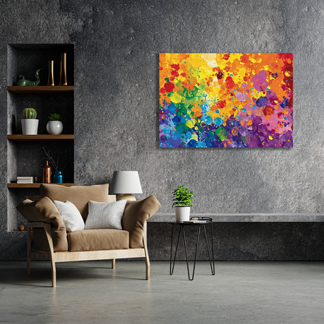 Wall Art Canvas - Abstract Orange and Blue Paint on Canvas