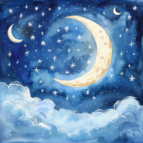Wall Art Canvas - Kiddies Moon and stars