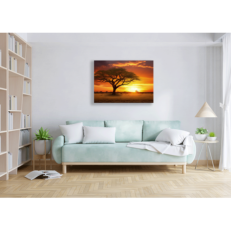 Wall Art Canvas - Sunset on the African Plains with Acacia Tree