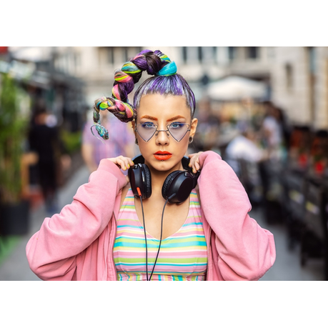 Wall Art Canvas - Young Woman listening to music on headphones
