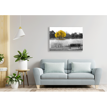 Wall Art Canvas - Yellow Tree in Black and White Landscape