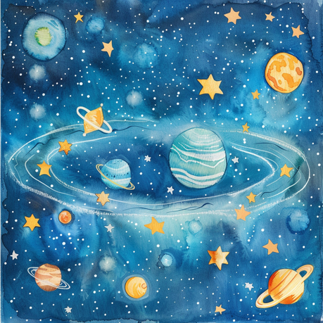 Wall Art Canvas - Kiddies Planets and stars