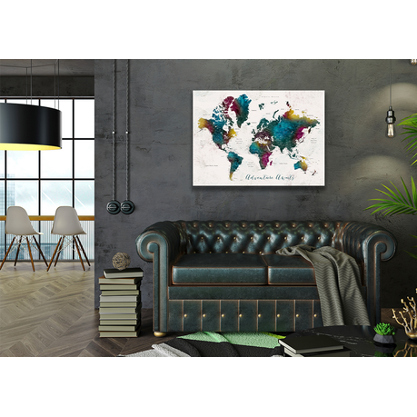 Wall Art Canvas - Adventure Awaits World Map with Cities