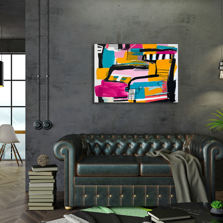 Wall Art Canvas - Abstract House Yellow and Blue