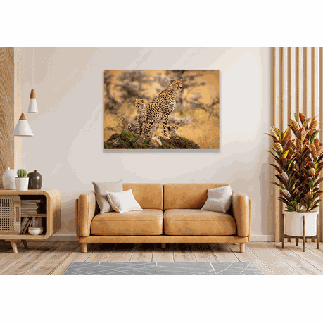Wall Art Canvas - Cheetah with Her Cubs