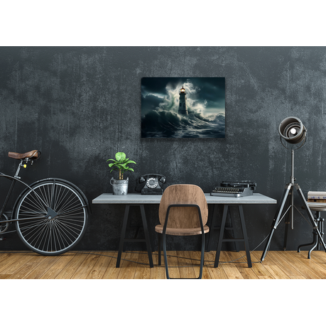 Wall Art Canvas - Solitary Lighthouse Against Crashing Waves