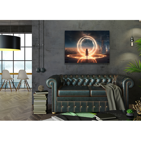 Wall Art Canvas - Woman Standing In Front Of Perfect Light Circle At Night