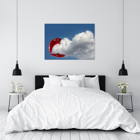 Wall Art Canvas - Surrealism Red Lips in Cloudy Sky