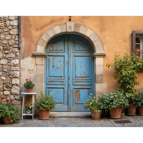 Wall Art Canvas - Old Rustic Blue Door in Quaint Italian Town