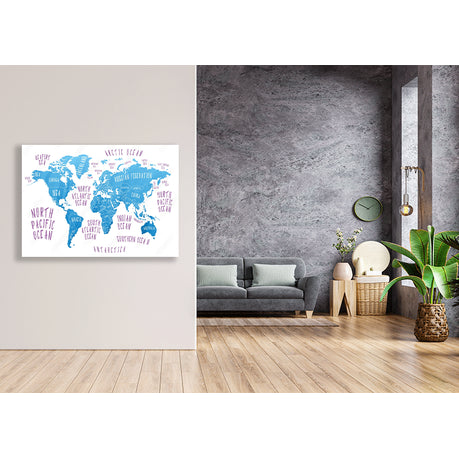 Wall Art Canvas - Earth Map with Names of Countries