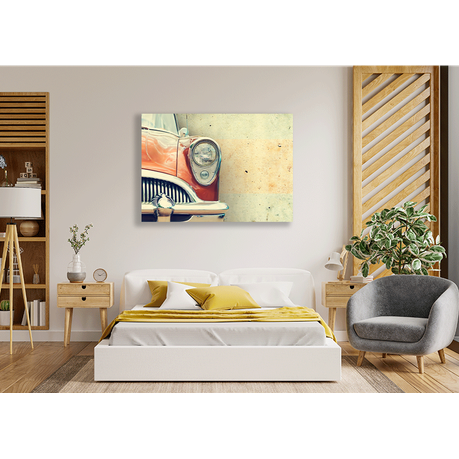 Wall Art Canvas - Headlight of old car on concrete wall background
