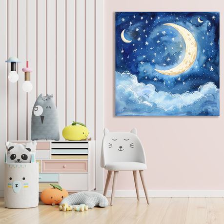 Wall Art Canvas - Kiddies Moon and stars